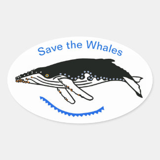 Adesivo Oval Animais selvagens Salvem os WHALES - Animais ameaç