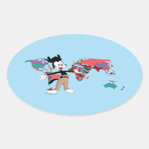 Adesivo Oval Animaniacs   Gráfico do Mapa Mundial de Yakko