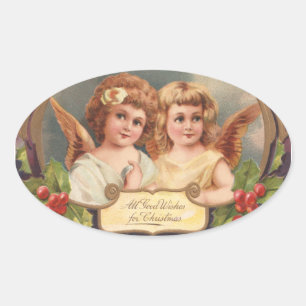 Adesivo Oval Anjos do natal vintage