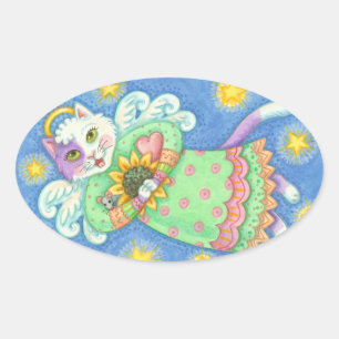 Adesivo Oval ANJOS ESTÃO ASSISTINDO, GOLAS DE GATO Oval, Folha