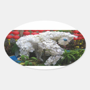 Adesivo Oval Ano do Topiary chinês da flor do 春節馬 do cav