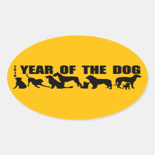 Adesivo Oval Ano Novo chinês de 2018: o autocolante de Oval Cão
