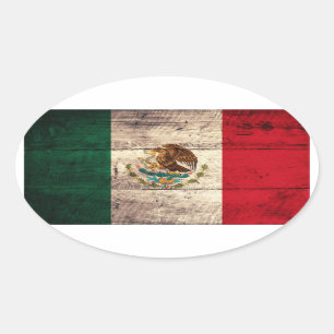 Adesivo Oval Antiga bandeira do México Wooden