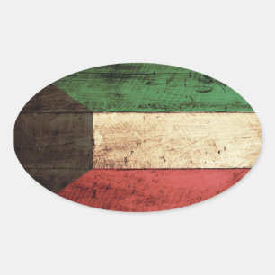 Adesivo Oval Antiga bandeira do Wooden Kuwait