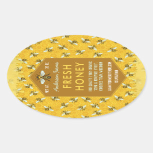 Adesivo Oval Apiary Honey Jar Labels Honeycomb Abelhas