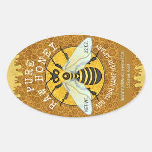 Adesivo Oval Apiary Honeybee Honey Jar Labels   Abelhas de mel