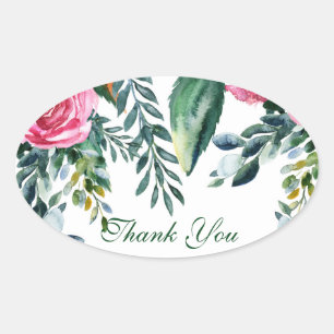 Adesivo Oval Aquarela Botânica Folhas Florais Vintage Favorito