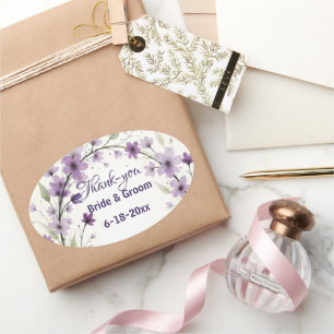 Adesivo Oval Arco Floral de Casamento Lavanda Lilás