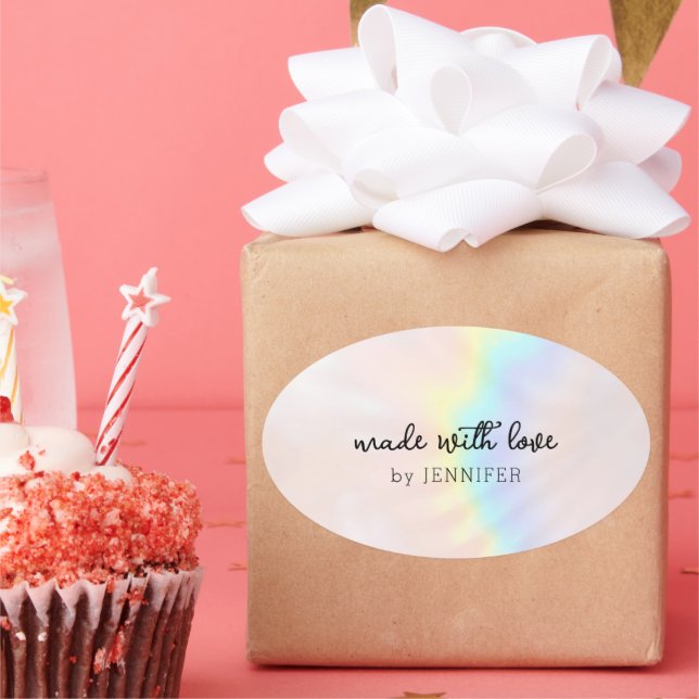 Adesivo Oval Arco-Íris Holográfico Pastel (Festa)