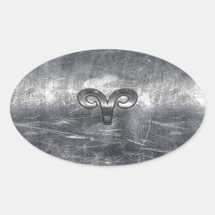 Adesivo Oval Aries Símbolo Zodiac Estilo Industrial