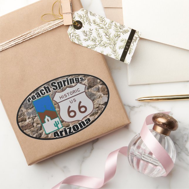 Adesivo Oval Arizona histórica de Primaveras de Peach da Rota 6 (Presentear)