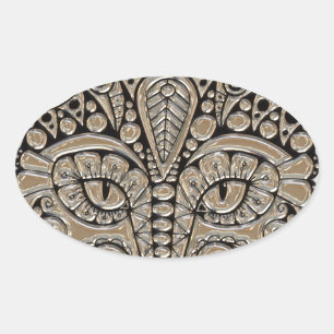 Adesivo Oval Art deco gold black Egypt style cat