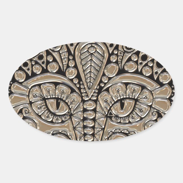 Adesivo Oval Art deco gold black Egypt style cat (Frente)