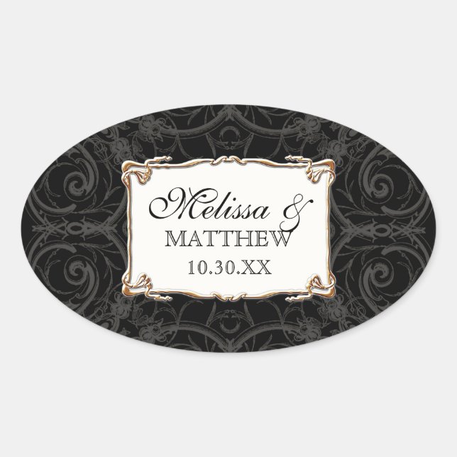 Adesivo Oval Art Deco Nouveau Lace n Dourado Look Personalizado (Frente)