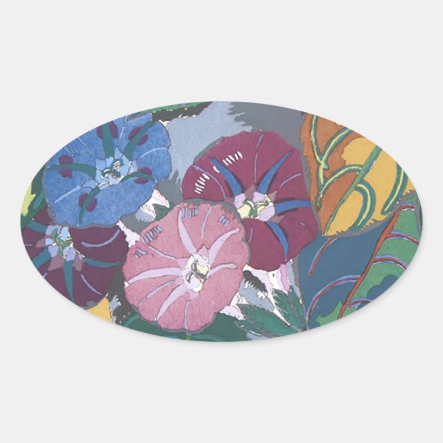 Adesivo Oval Art Deco Petunias - Sticker (Frente)