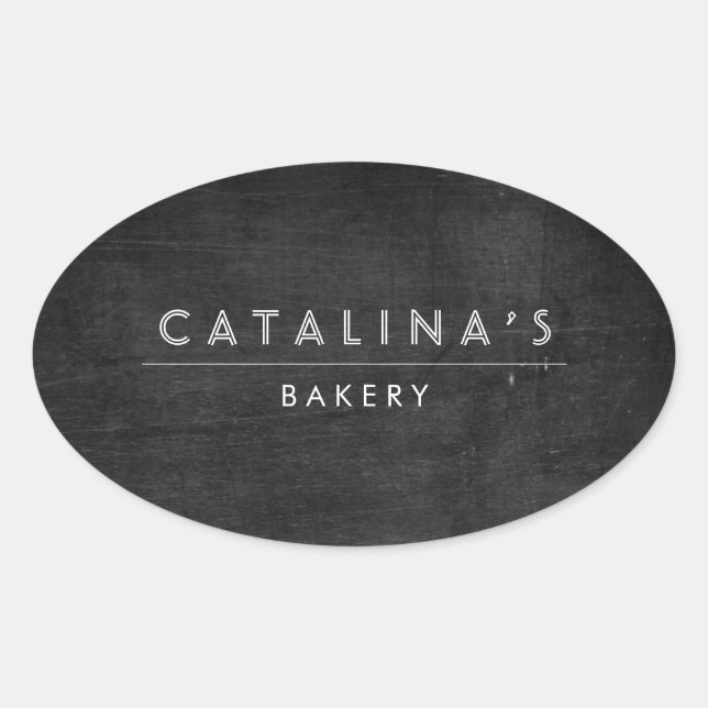 Adesivo Oval Art Deco Texto sobre Madeira Negra (Frente)