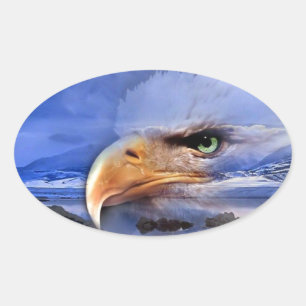 ADESIVO OVAL ARTE DO ESPÍRITO DO NATIVO AMERICANO/LOBO