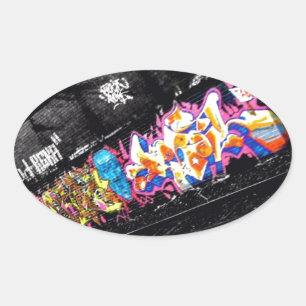 Adesivo Oval arte urbana da rua dos grafites preta & branco com