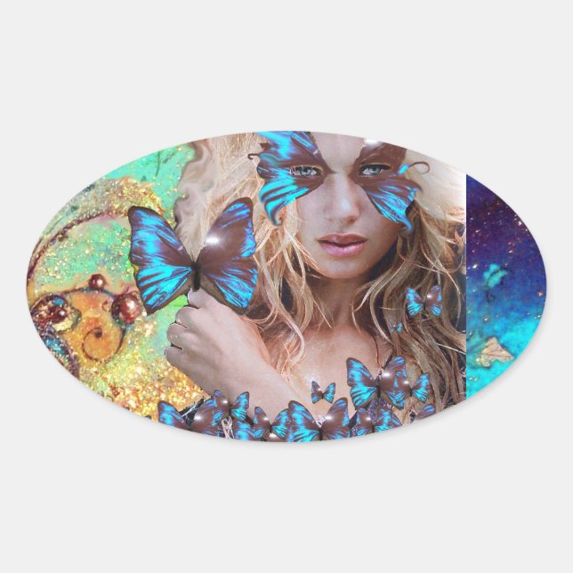 ADESIVO OVAL ARTISTA BLUE BUTERRFLY BEAUTY MAKEUP (Frente)