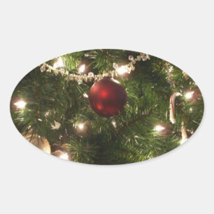 Adesivo Oval Árvore de Natal I Feriado Verde Bonito e Vermelho