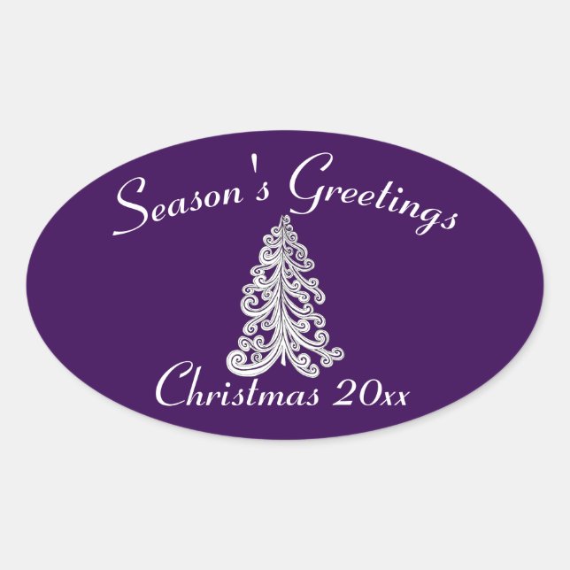 Adesivo Oval Árvore de Natal Misturar e Corresponder Cor (Frente)