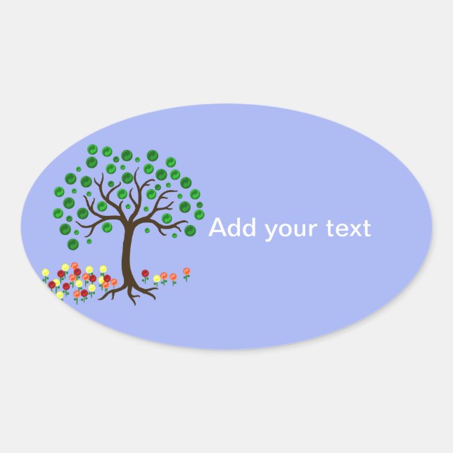 Adesivo Oval Árvore e flores do reciclar (Frente)
