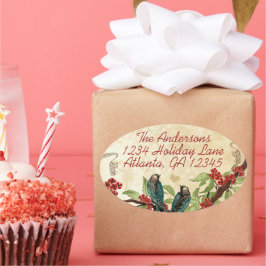 Adesivo Oval Árvore Florindo em Verde-azulado Vintage e Vermelh