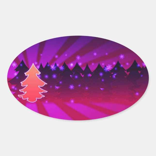 Adesivo Oval Árvores de Natal - Formas de Roxo (Frente)