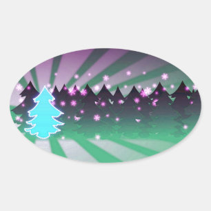 Adesivo Oval Árvores de Natal - Sombras de Verde