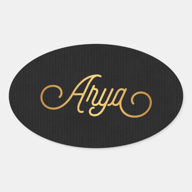 Adesivo Oval Arya Dourada de Script Elegante Personalizada (Frente)