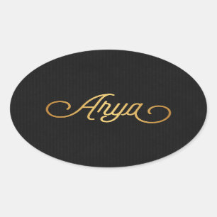 Adesivo Oval Arya Dourada de Script Elegante Personalizada