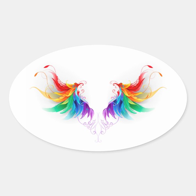 Adesivo Oval Asas Fluffy Rainbow (Frente)