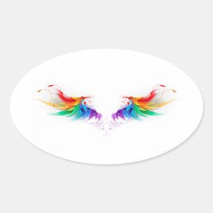 Adesivo Oval Asas Fluffy Rainbow