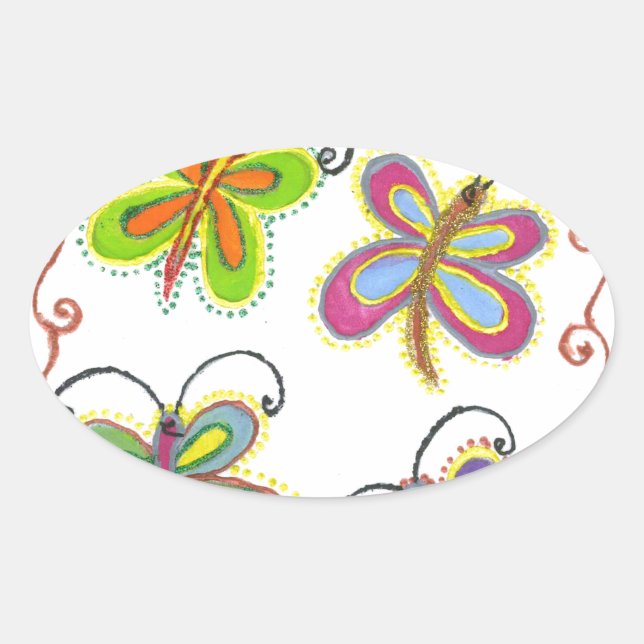 Adesivo Oval Asas Whimsical: design de Asas Butterfly Estontean (Frente)