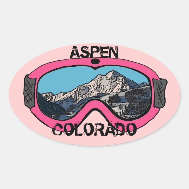 Adesivo Oval Aspen Colorado colantes de neve rosa (Frente)