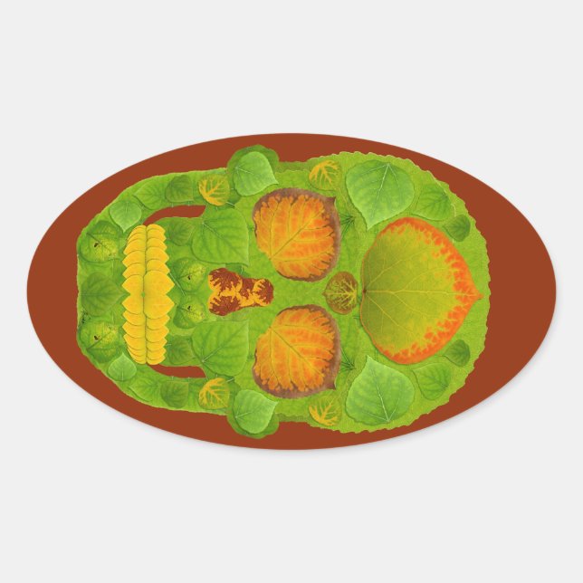Adesivo Oval Aspen Folha Skull 10 (Frente)