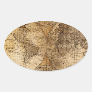 Adesivo Oval Atlas do mapa do mundo do vintage