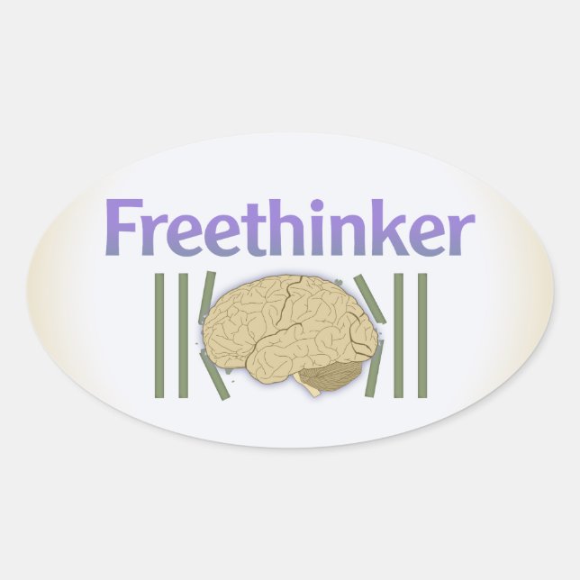 Adesivo Oval Autocolante Freethinker (sem cérebro) (Frente)