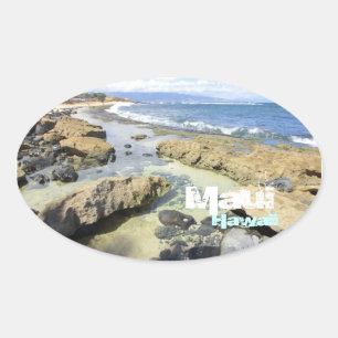 Adesivo Oval Autocolantes da linha costeira Maui Hawaii
