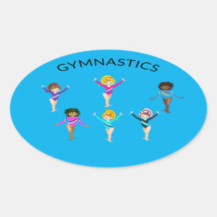 Adesivo Oval Autocolantes de ginástica com 6 ginastas
