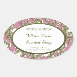 Adesivo Oval Autocolantes de sabão Dourado, de Rosa branco e es