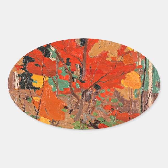 Adesivo Oval Autumn-Fall, belas artes por Tom Thomson, (Frente)