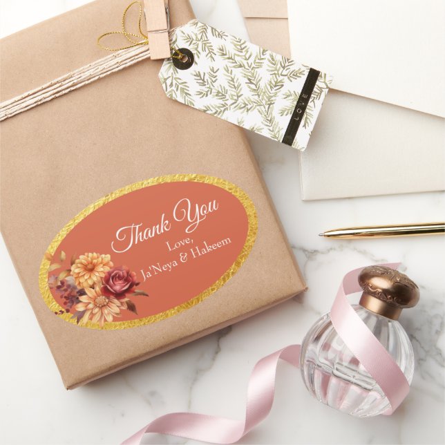 Adesivo Oval Autumn Floral Wedding (Presentear)