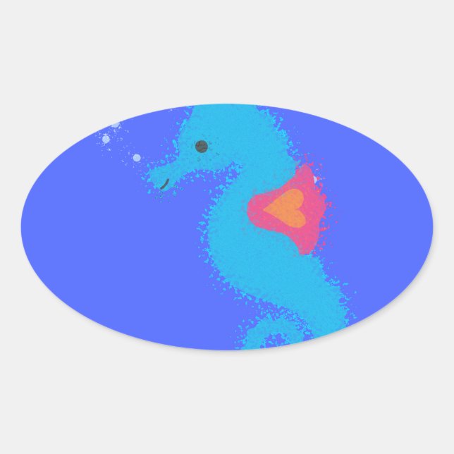 Adesivo Oval Azul-Cartoon Seacavalo (Frente)