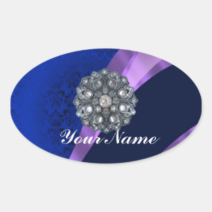Adesivo Oval Azul-damasco e cristal