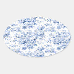 Adesivo Oval Azul floral francês