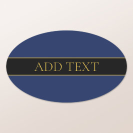 Adesivo Oval Azul Marinho & Dourado Nome Sobrenome ou Negócio 