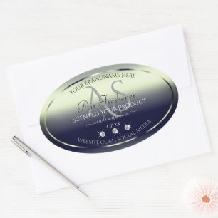 Adesivo Oval Azul Prata Shimmery Rótulo do Produto Joias Monogr