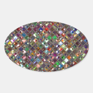 Adesivo Oval Azulejos Glitz Vírgula de impressão de cor múlt