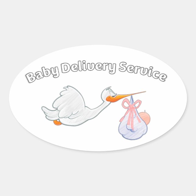 Adesivo Oval Baby Delivery Service Funny Midwife Stork Baby (Frente)